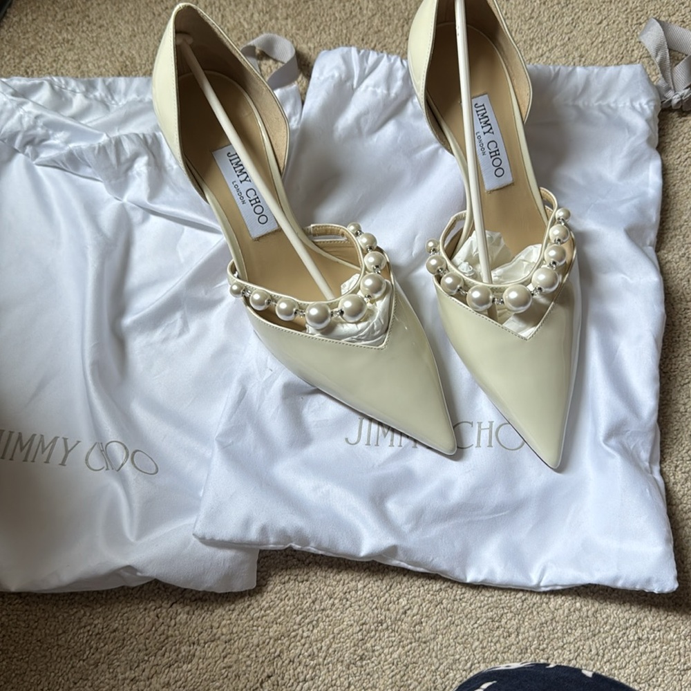 Jimmy Choo Ivory Pearl-Adorned Heels - Picture 5 of 5
